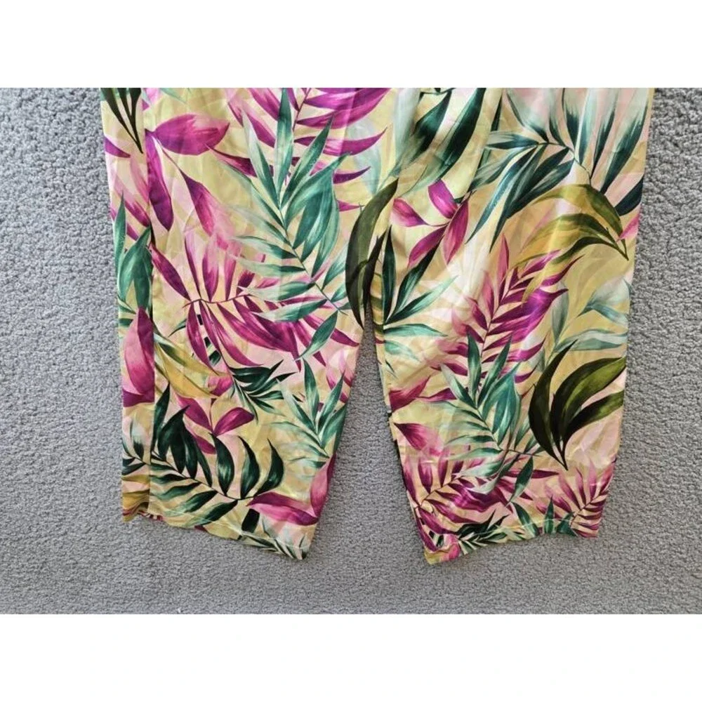 GUESS Ines Wide-Leg Pants Women's M Tropical Escape Print Elastic Waist Pull On
